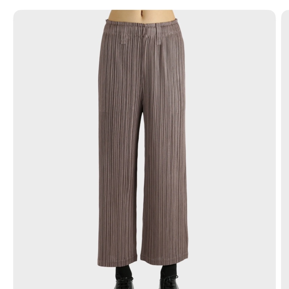 Issey Miyake Taupe Wide Leg Pleated Pants